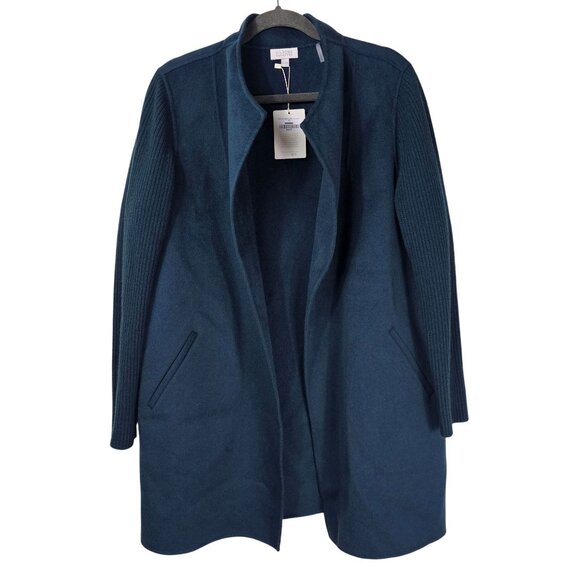 Kinross Womens Rib Sleeve Sweater Coat XL Wool & Cashmere Teal Open Front - Picture 1 of 11